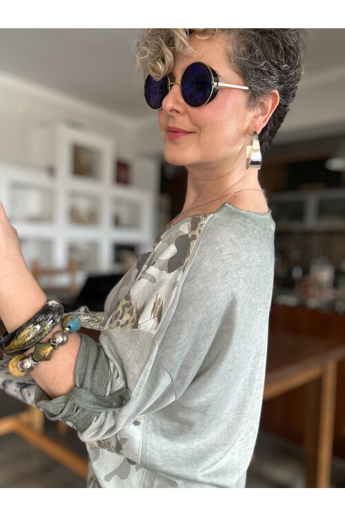 Miranda İtalyan Varak Baskı Kamuflaj Bluz Haki