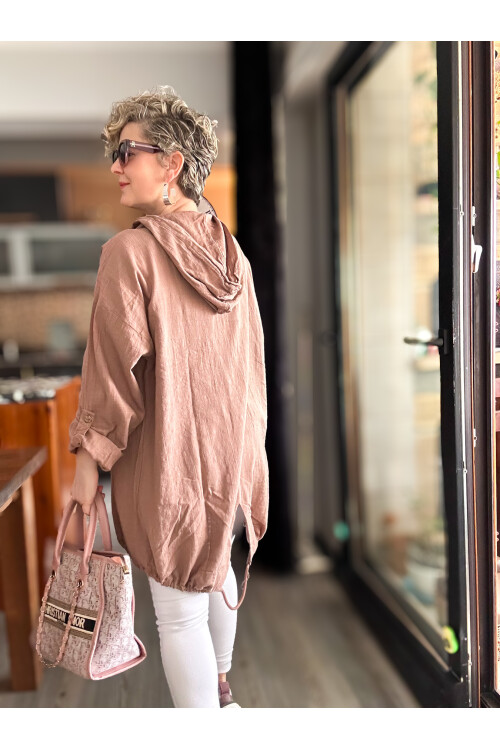 Mitti Cep Pul Payet Detay Kapşonlu Ceket Vizon