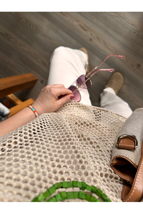 Motto İtalyan Fileli Atletli İkili Bluz Beige