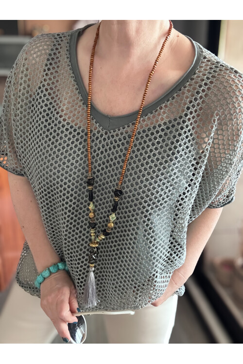 Motto İtalyan Fileli Atletli İkili Bluz Gri