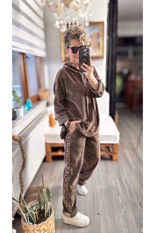 Muffin İtalyan Şönil Leopar Detay Takım Kahve