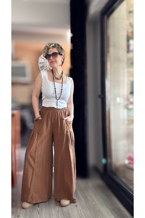 Munyi Cep Pileli Detay Pantolon Kahve