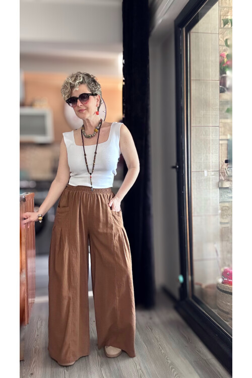 Munyi Cep Pileli Detay Pantolon Kahve