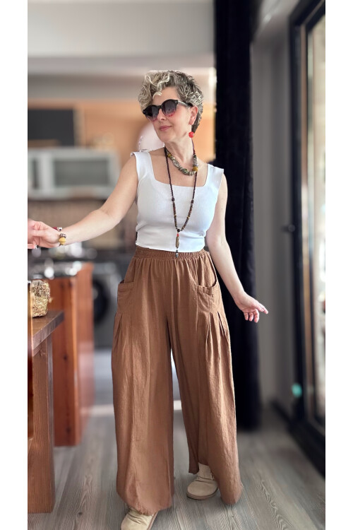 Munyi Cep Pileli Detay Pantolon Kahve