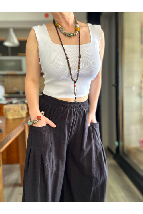 Munyi Cep Pileli Detay Pantolon Siyah