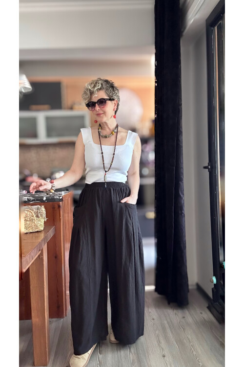 Munyi Cep Pileli Detay Pantolon Siyah