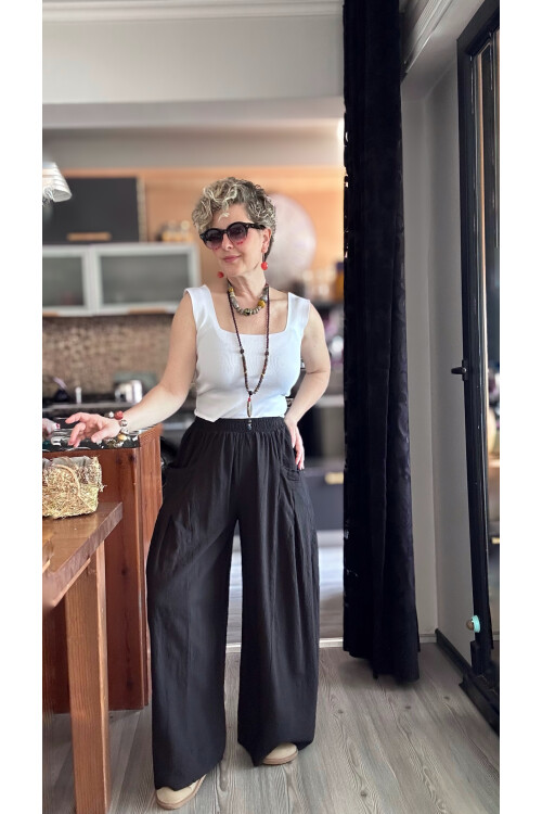 Munyi Cep Pileli Detay Pantolon Siyah