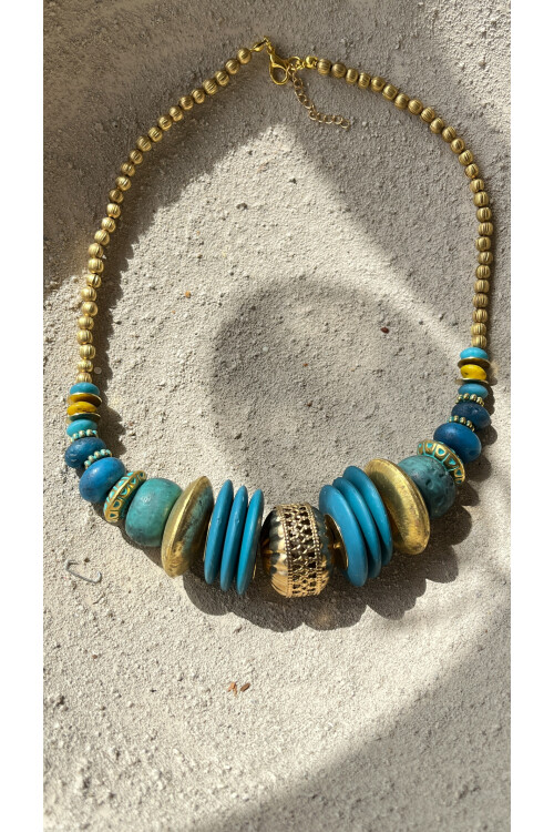 Nazil Pirinç Cam Etnik Kolye