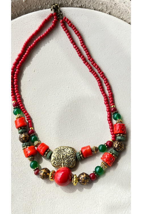 Nest Pirinç Cam Etnik Kolye