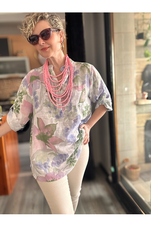 Netti Zambak Desen İtalyan Gömlek Beyaz