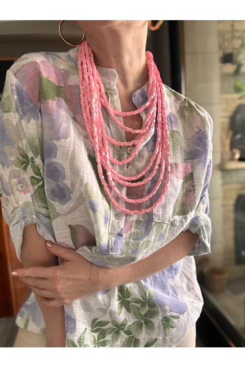 Netti Zambak Desen İtalyan Gömlek Beyaz