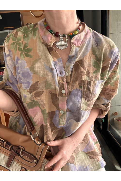 Netti Zambak Desen İtalyan Gömlek Beige