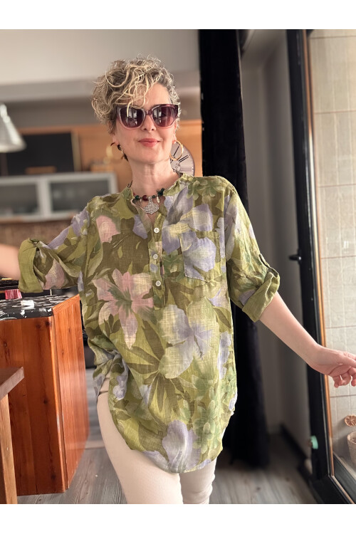 Netti Zambak Desen İtalyan Gömlek Yeşil