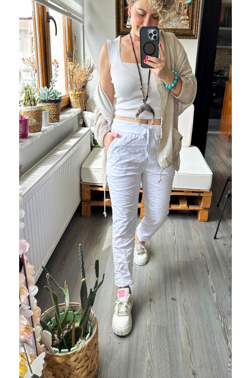 Nino İtalyan Sihirli Pantolon Beyaz