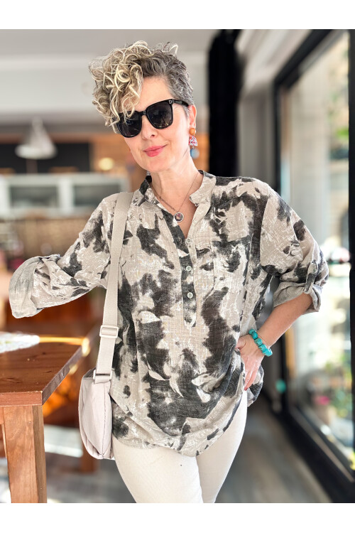 Noce Sarmal Batik Desen İtalyan Gömlek Bej