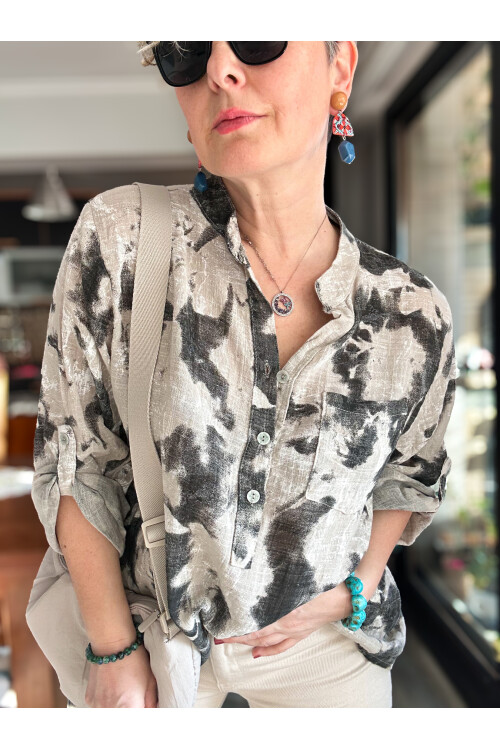 Noce Sarmal Batik Desen İtalyan Gömlek Bej