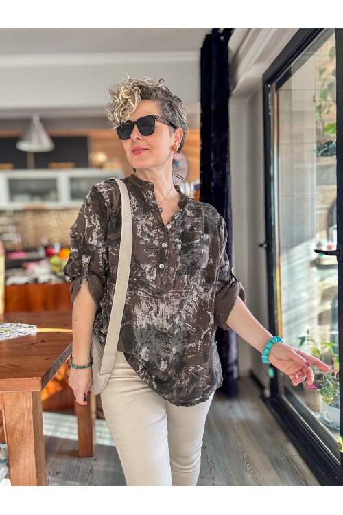 Noce Sarmal Batik Desen İtalyan Gömlek Kahve