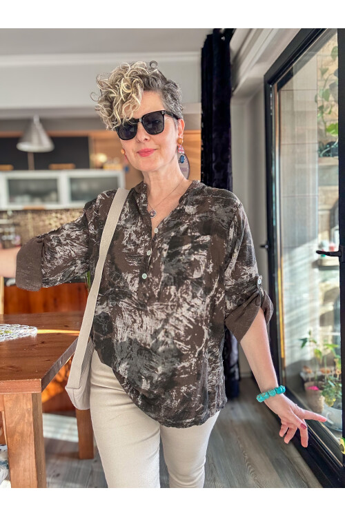 Noce Sarmal Batik Desen İtalyan Gömlek Kahve