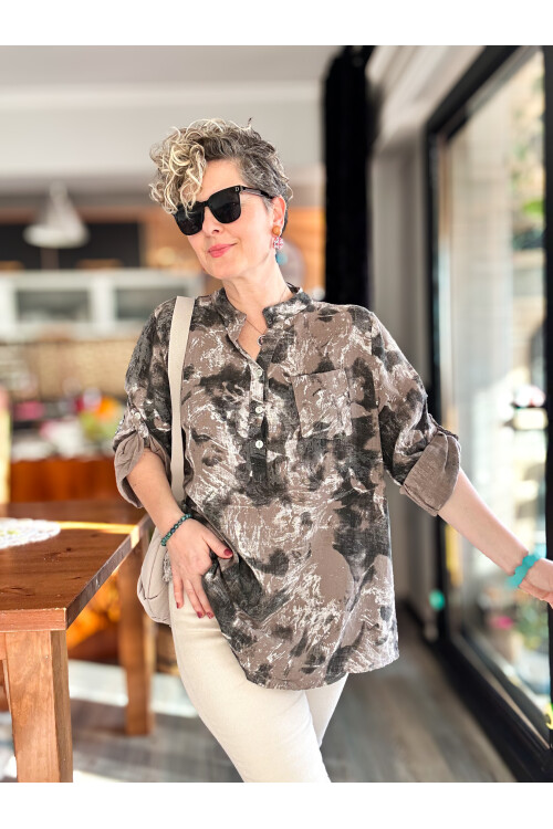 Noce Sarmal Batik Desen İtalyan Gömlek Vizon