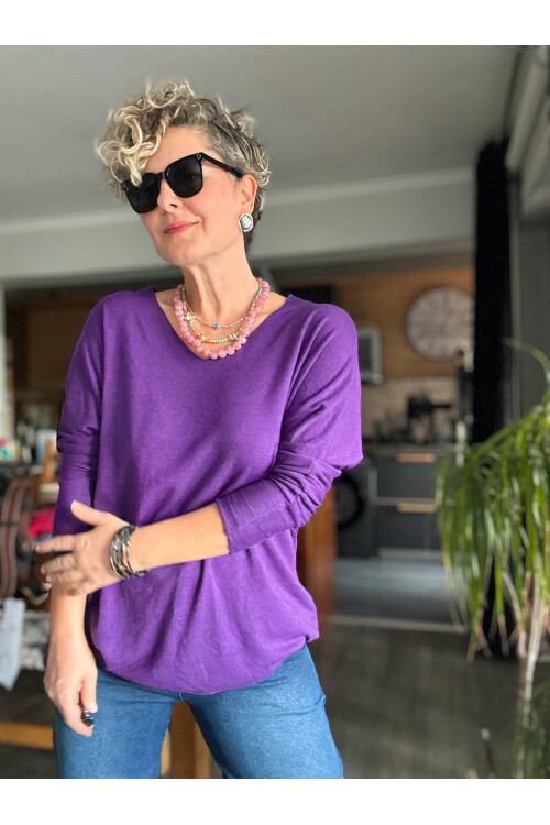 Nonna İthal V Yaka Tasarım Triko Menekşe