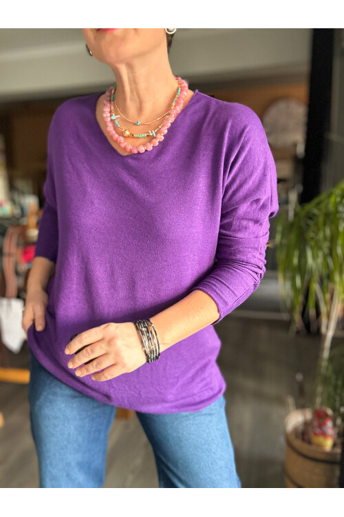 Nonna İthal V Yaka Tasarım Triko Menekşe