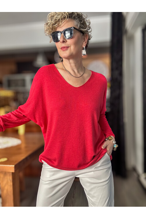 Nonna İthal V Yaka Tasarım Triko Nar Çiçeği