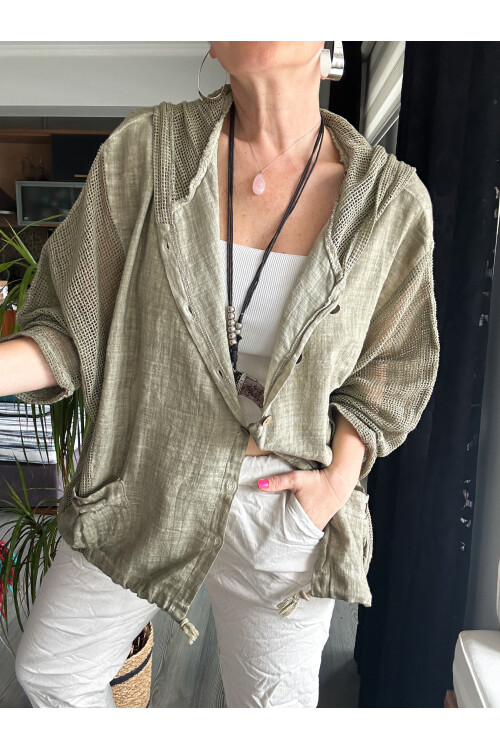 Silla File Detay Kapşonlu Ceket Haki