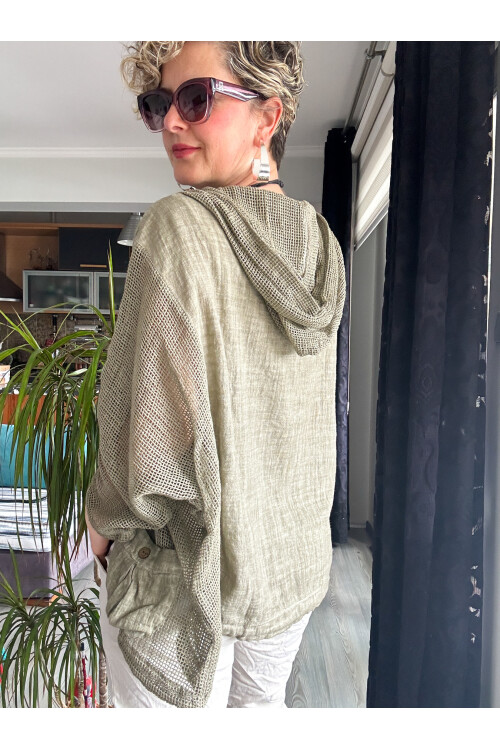 Silla File Detay Kapşonlu Ceket Haki