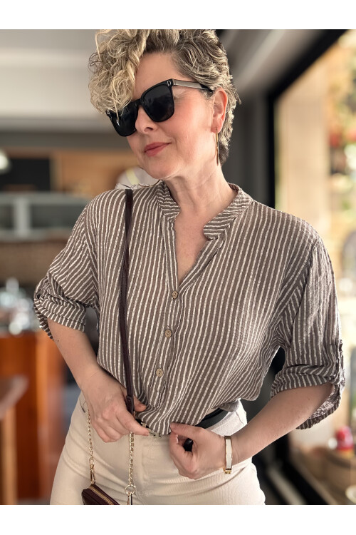 Patto Çizgi Desen İtalyan Gömlek Fango