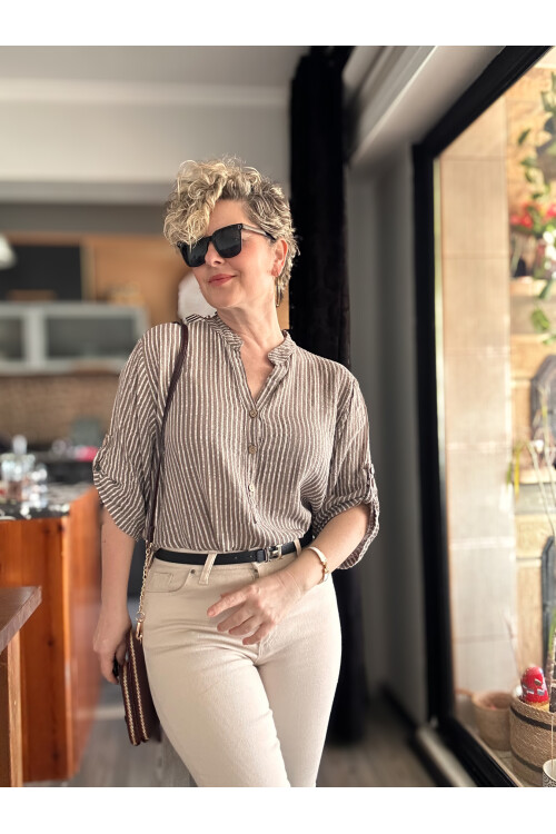 Patto Çizgi Desen İtalyan Gömlek Fango