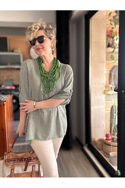 Patto Çizgi Desen İtalyan Gömlek Millitary