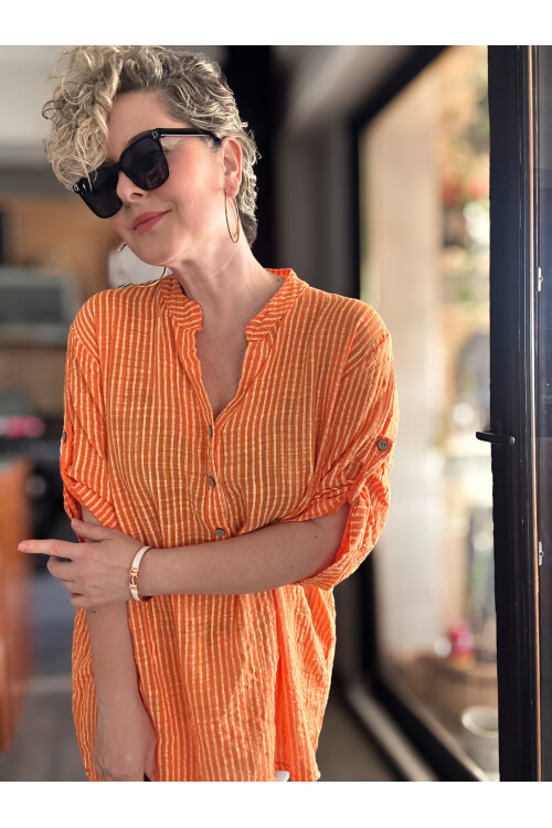 Patto Çizgi Desen İtalyan Gömlek Orange