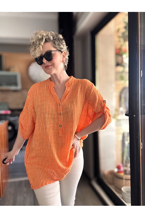 Patto Çizgi Desen İtalyan Gömlek Orange