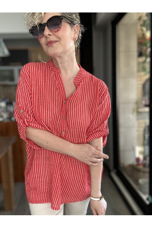 Patto Çizgi Desen İtalyan Gömlek Red