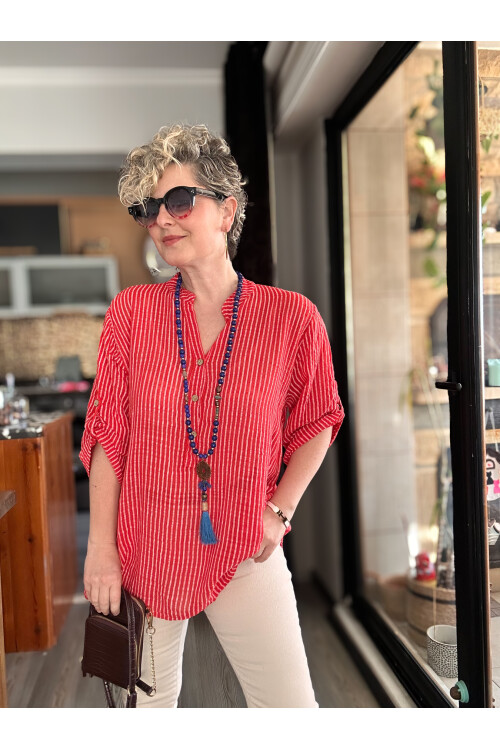 Patto Çizgi Desen İtalyan Gömlek Red