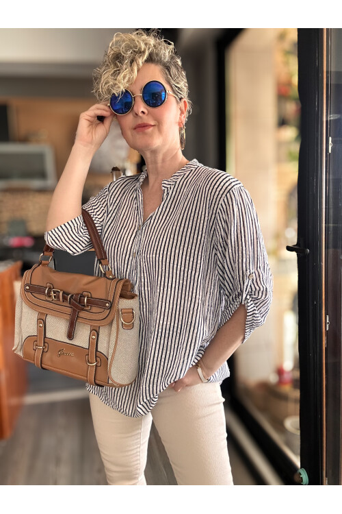 Patto Çizgi Desen İtalyan Gömlek White