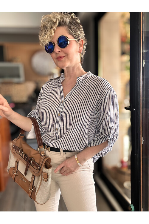 Patto Çizgi Desen İtalyan Gömlek White