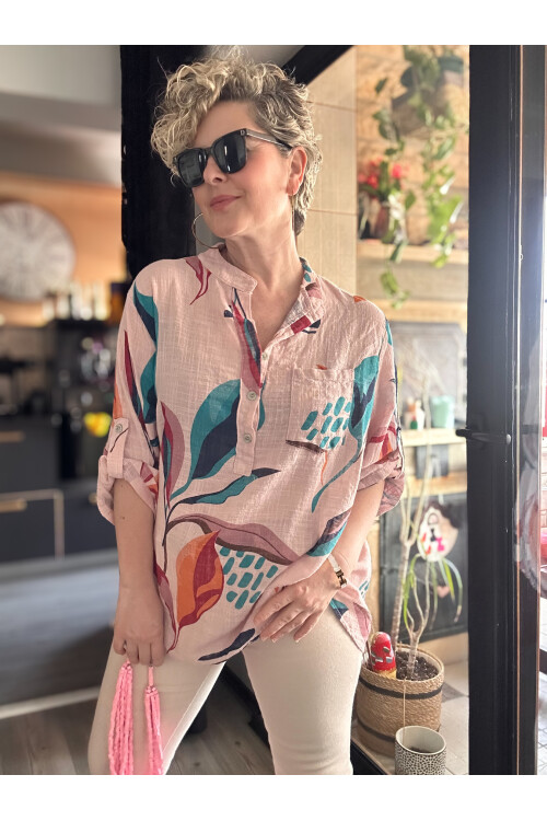 Pavvi Lotus Desen İtalyan Gömlek Açık Pembe