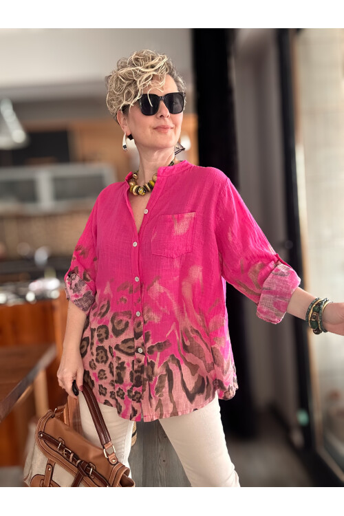 Pezzi VİP Leopar Desen İtalyan Gömlek Fuşya