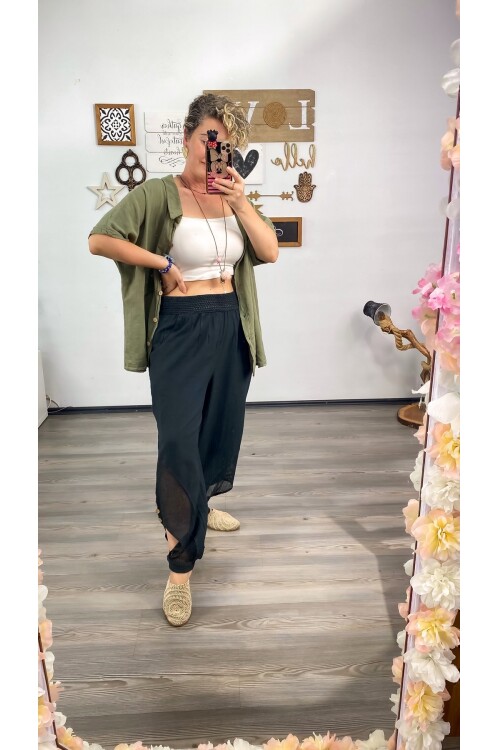 Piango Tasarım Paça File Detay Pantolon Siyah