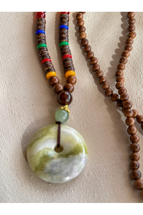 Raja Doğal Taş Etnik Cam Bambu Kolye Mint