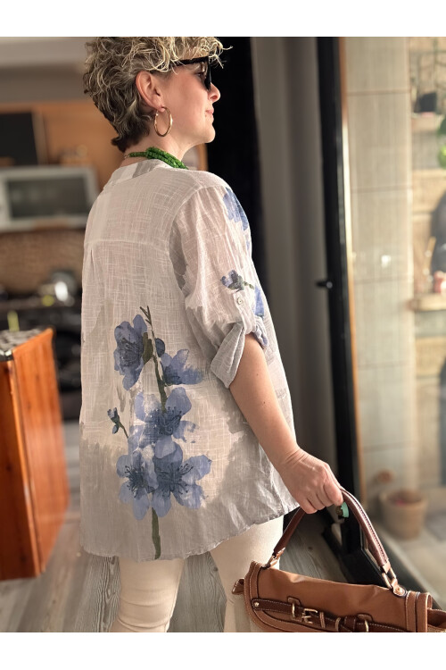 Randa Yaprak Desen İtalyan Gömlek Beyaz