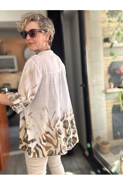 Rassi Leopar Desen İtalyan Gömlek Beyaz