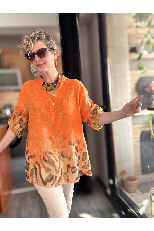 Rassi Leopar Desen İtalyan Gömlek Orange