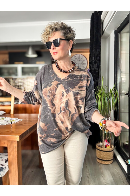 Ricci İtalyan Batik Desen Angora Triko Gri