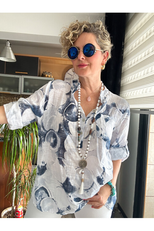 Rissi Baloncuk Desen İtalyan Gömlek Beyaz