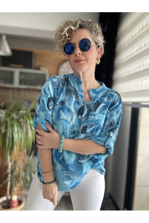 Rissi Baloncuk Desen İtalyan Gömlek Turkuaz