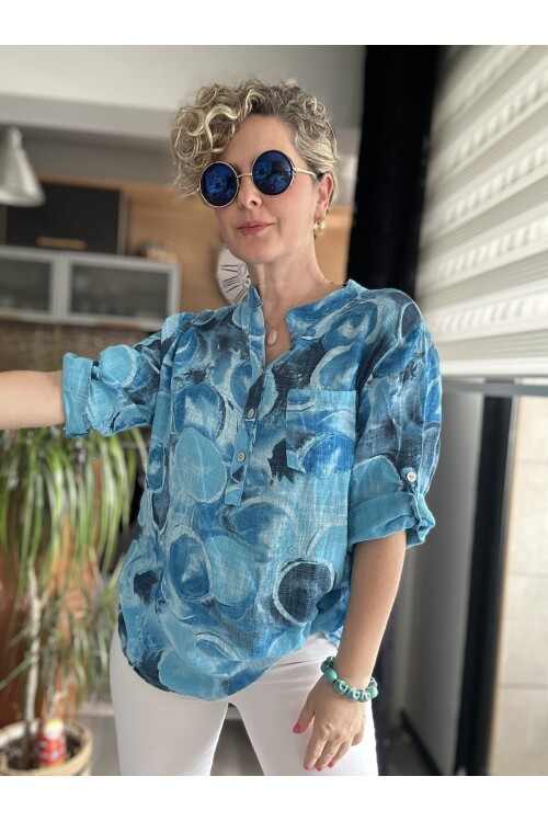 Rissi Baloncuk Desen İtalyan Gömlek Turkuaz