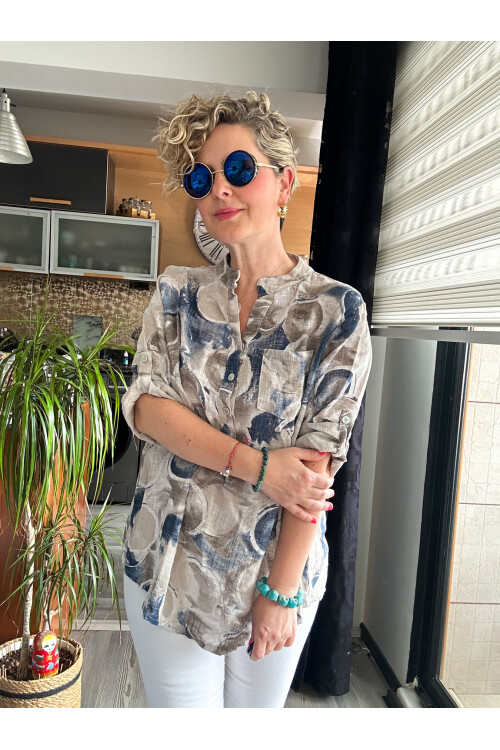 Rissi Baloncuk Desen İtalyan Gömlek Bej