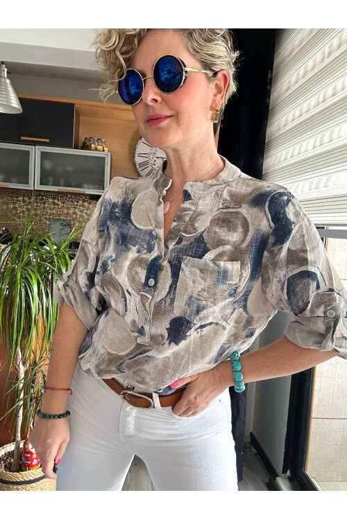 Rissi Baloncuk Desen İtalyan Gömlek Bej